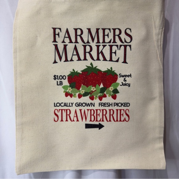 Farmers Market Cream Tote Bag 14” x 11” x .5” NWOT - Picture 2 of 11